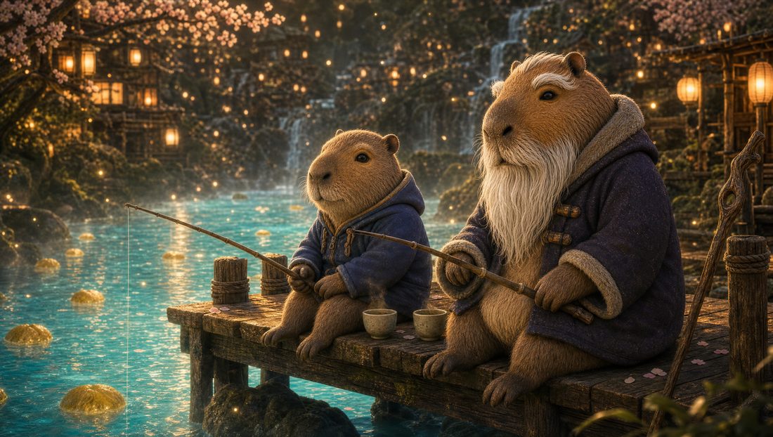 Grandfather Kapi fishing with the young bara
