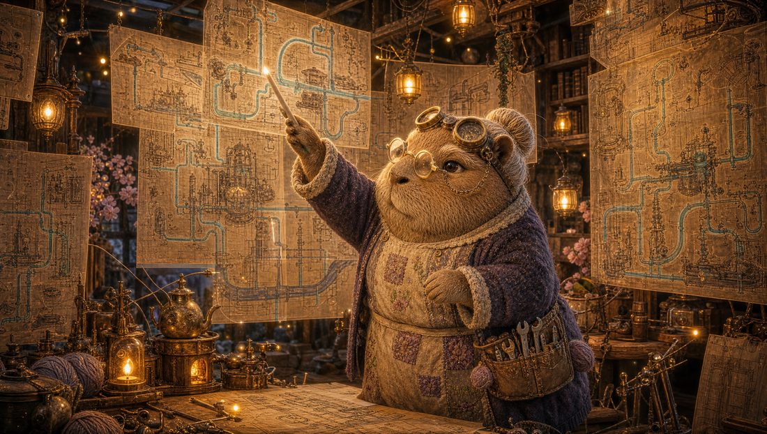 Grandma Momo at her blueprints