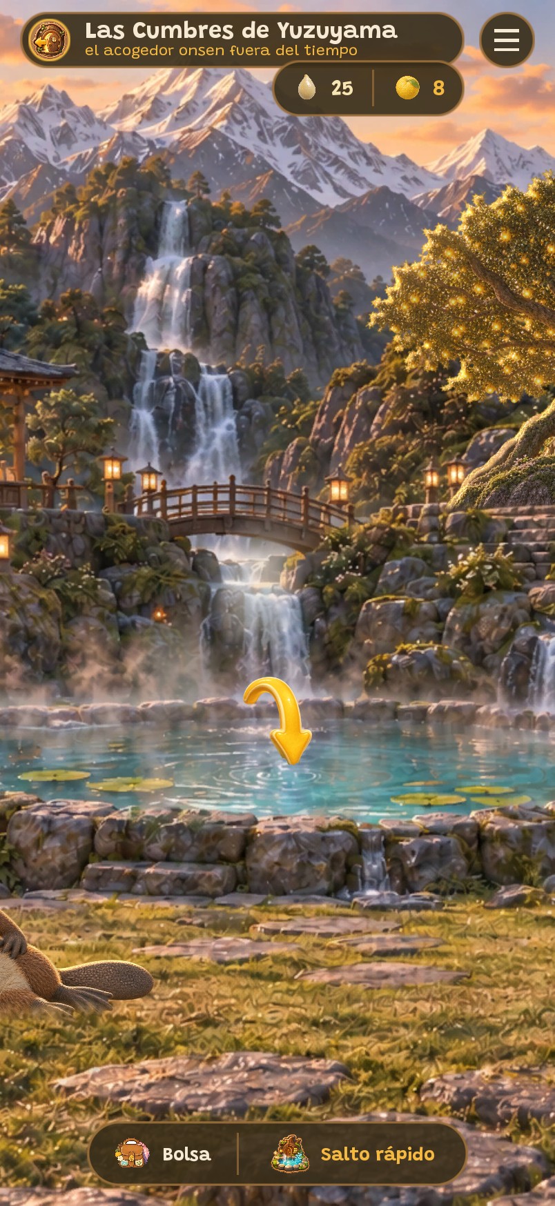 La pantalla de inicio: las Cumbres de Yuzuyama